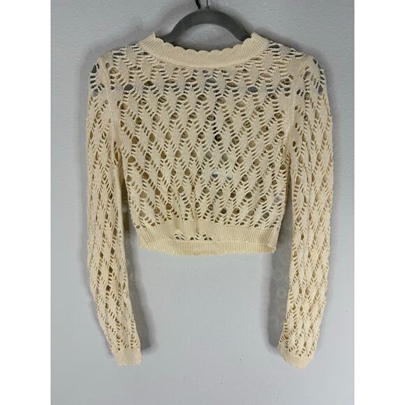 AllSaints Erin Crochet Crop Sweater Organic Cotton Boho Chic Minimalist Beige SM - Picture 3 of 11